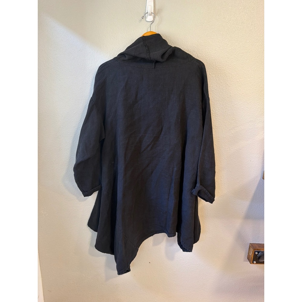 Bryn Walker Tunic Women Large Black Linen Cowl Neck Asymmetric Lagenlook Top - Picture 8 of 10